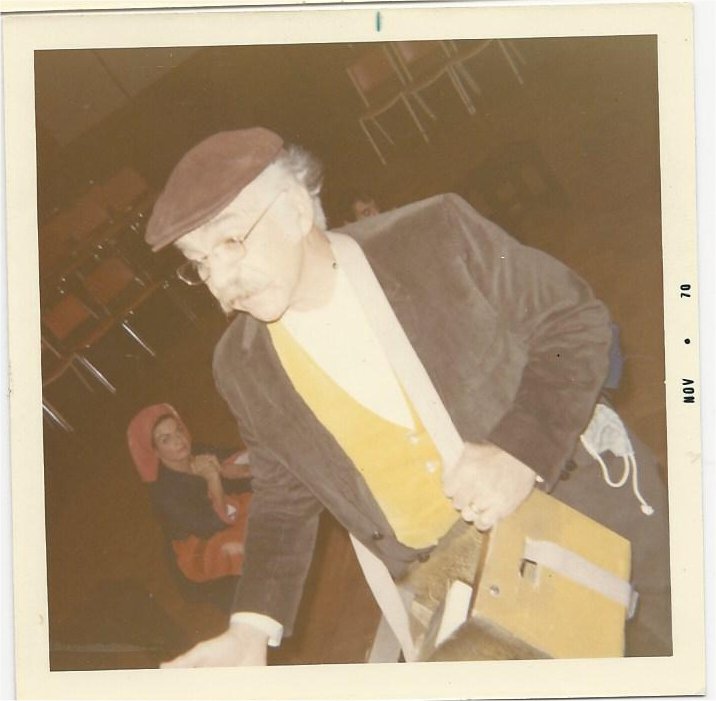 Julian Barnett, as the Book Peddler Schtettle member, performing his opening monologue during a rehearsal of Shalom Aleichem