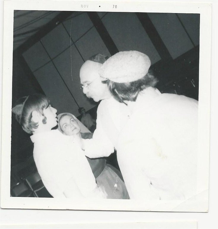 Julian Barnett, as the father and Irene Braverman as the mother, explaining things to the son, played by Brian Gordon and hos friend played by Charles "Scooter" Cecil, in "Gymnasium, " the High School in during a performance of The World of Shalom Aleichem