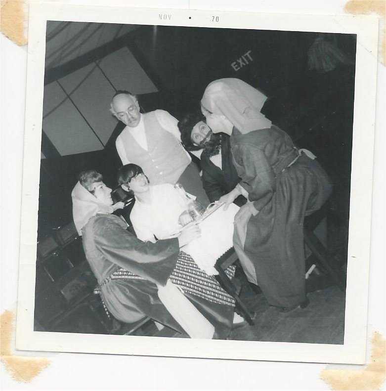 Muriel Gundesheimer, Brian Gordan, Hal Cohen and Irene Braverman, seated, and Julian Barnett, standing, as a Shtettle members, during a rehearsal of The World of Shalom Aleichem